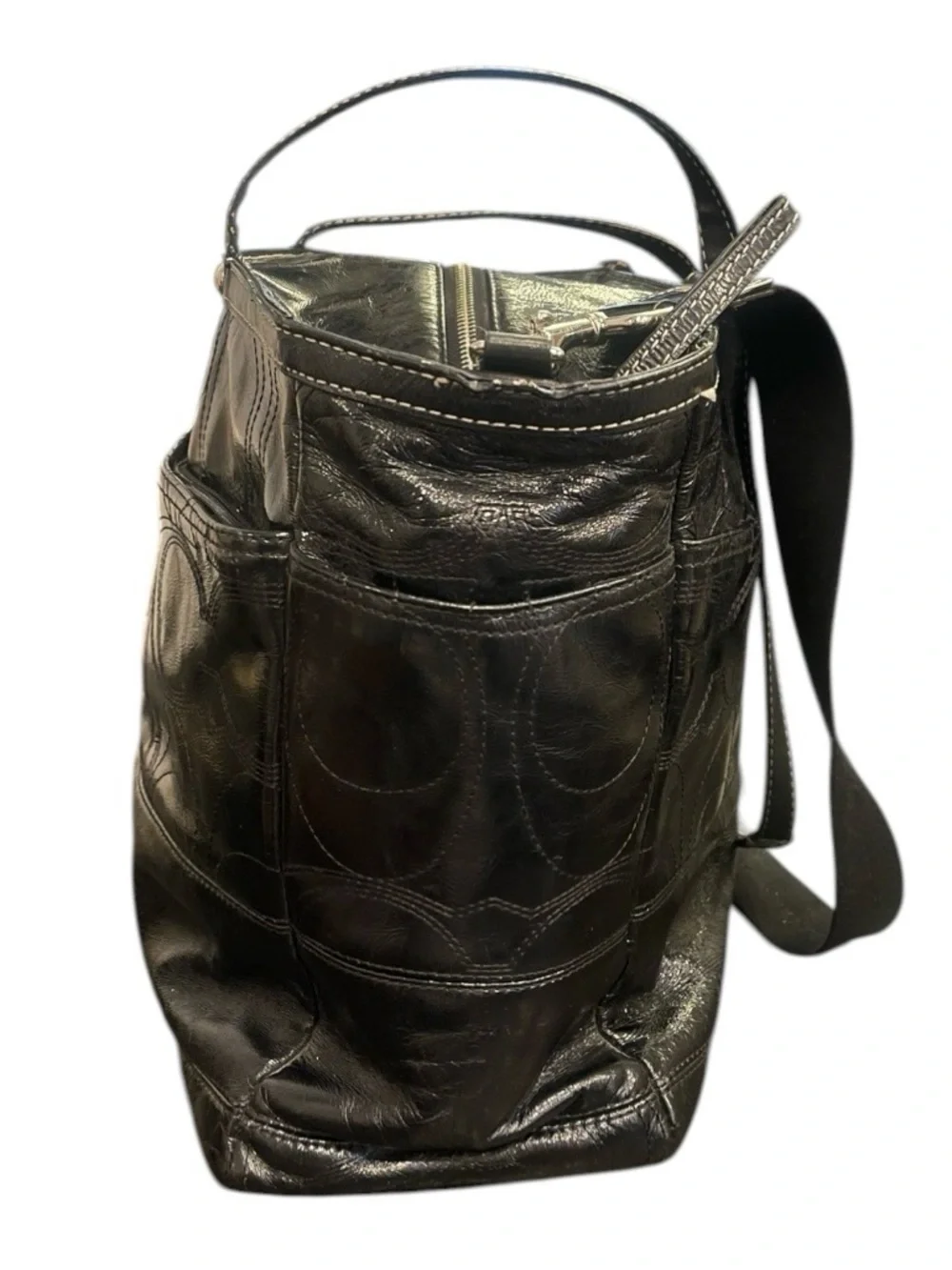 Coach Tote Diaper Bag Work Multifunction Signature C Black Patent Leather